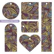 Tag set with abstract triangle ethnic ornament