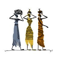 Hand drawn sketch of ethnic women with jugs