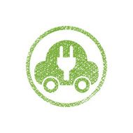 Green ecological electric car sign with hand drawn lines texture