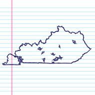 Vector Sketchy Map on White Lined Paper Background Kentucky