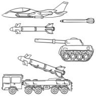 Military Weapon collection in black and white