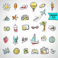 Set of vector doodle summer icons N9