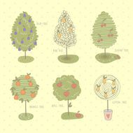 Collection of different doodle fruit trees