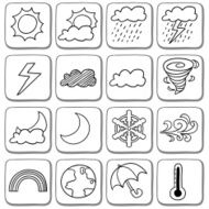 Doodle weather icon set in black and white