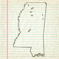 Vector Sketchy Map on Old Lined Paper Background Mississippi