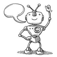 Happy Robot Waving Hand Speech Bubble Drawing