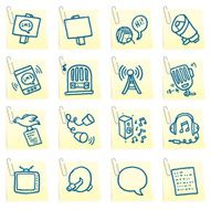 Media and message post it note icon set