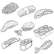Sushi collection in black and white