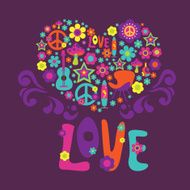 Composition with floral heart and psychedelic elements