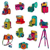 Set of Photo Cameras - hand-drawn doodles N2