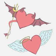 Angel and devil heart doodle