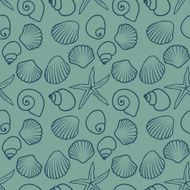 Seashells and stars seamless pattern