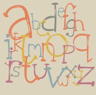 Doodle alphabet in multicolored pastels