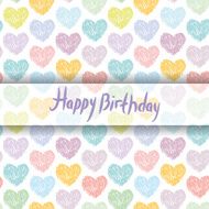 Happy Birthday Card pattern with sketch hearts on white background