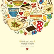 Tea coffe and sweets doodle template patern invitation N4
