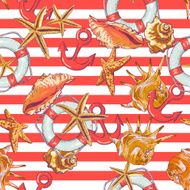 Summer Seamless Pattern with Sea Shells Anchor N4