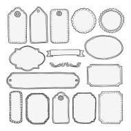 Set of hand drawn blank isolated vintage frames tags labels