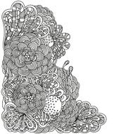 Floral doodle Black and white pattern in vector N11