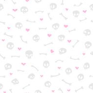 Cartoon Skulls with Hearts on White Background Seamless Pattern