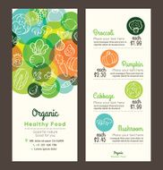 Organic healthy food with fruits and vegetables menu flyer leaflet