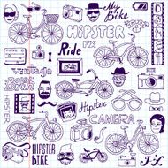 Hipsters and bikes set School notebook Vector illustration