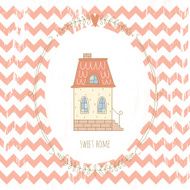 Sweet home illustration with a wreath and cute house N4