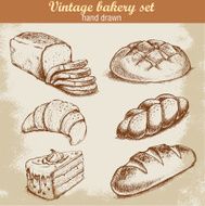 Vintage hand drawn sketch style bakery set