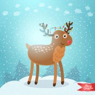 Merry Christmas greeting card with deer