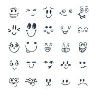 Set of hand drawn funny faces Cute cartoon emotional faces N2