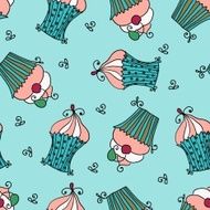 doodle vector seamless pattern with sweet cupcakes