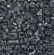 Doodle seo icons in seamless pattern on chalkboard