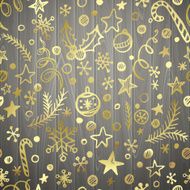 Christmas and New Year golden seamless pattern in wood background