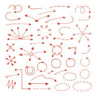 Set of hand drawn arrows circles dash line elements