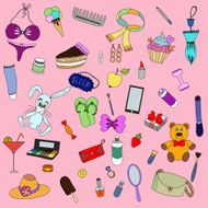 Girl doodle set Hand-Drawn Sketch Doodle Design Elements Set