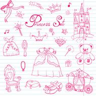 Hand drawn vector illustration set of princess items N2