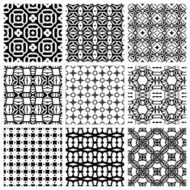 Black and white Set of seamless geometric patterns simple design N3