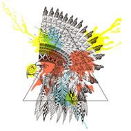 Zentangle stylized head of eagle in feathered war bonnet