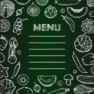 Restaurant vegetarian menu with hand drawn doodle elements N6