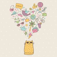 Love traveling doodle set in color