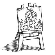 easel with sketch art black and white drawing