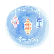 Hand drawn arabic lanterns watercolor background Ramadan vector