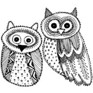 Decorative Hand dravn Cute Owl Sketch Doodle black and white