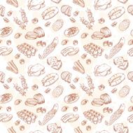 Vintage hand-drawn food set seamless pattern