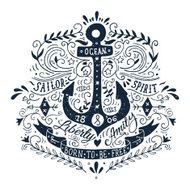 Hand drawn vintage label with an anchor and lettering N7