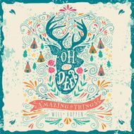 Hand drawn vintage label with a reindeer and lettering N2