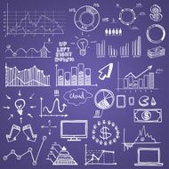 hand draw doodle web charts business finanse elements on chalk N2