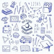 School tools sketch blue icons vector set N2