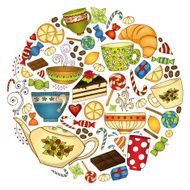 Tea coffee and sweets doodle template pattern N3
