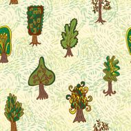 Seamless hand-drawn pattern with doodle forest tree N6