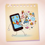 mobile phone note paper cartoon sketch